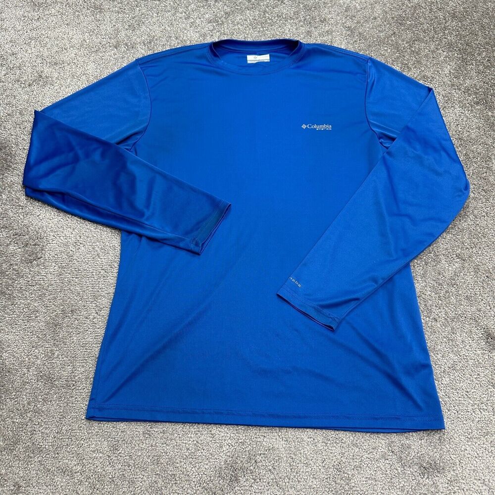 Columbia PFG Omni Shade Tidal Tee Shirt Mens Small Blue Long Sleeve Crew Neck